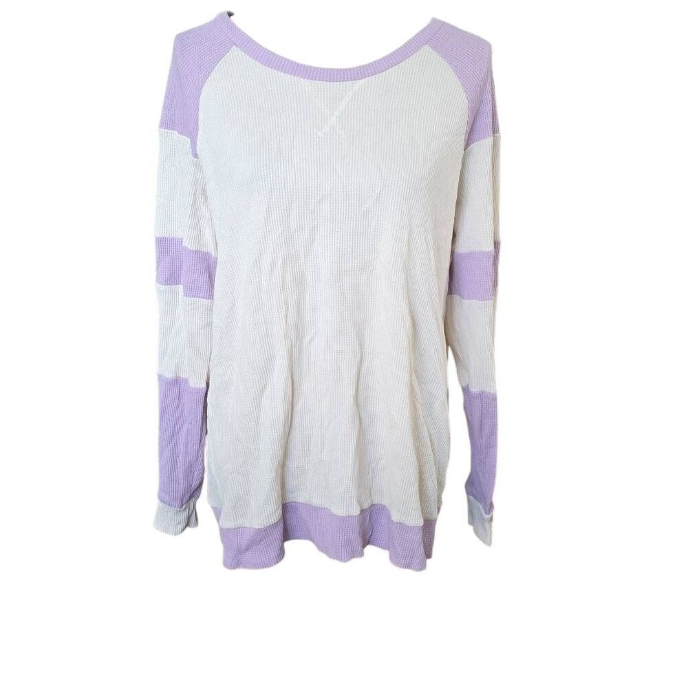 Market & Spruce Women's Size XL Cream Lilac Thermal Knit Long Sleeve Shirt